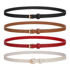 4 Pack Skinny Women Leather Belt For Dresses Thin Waist Belt For Jeans Pants🫵